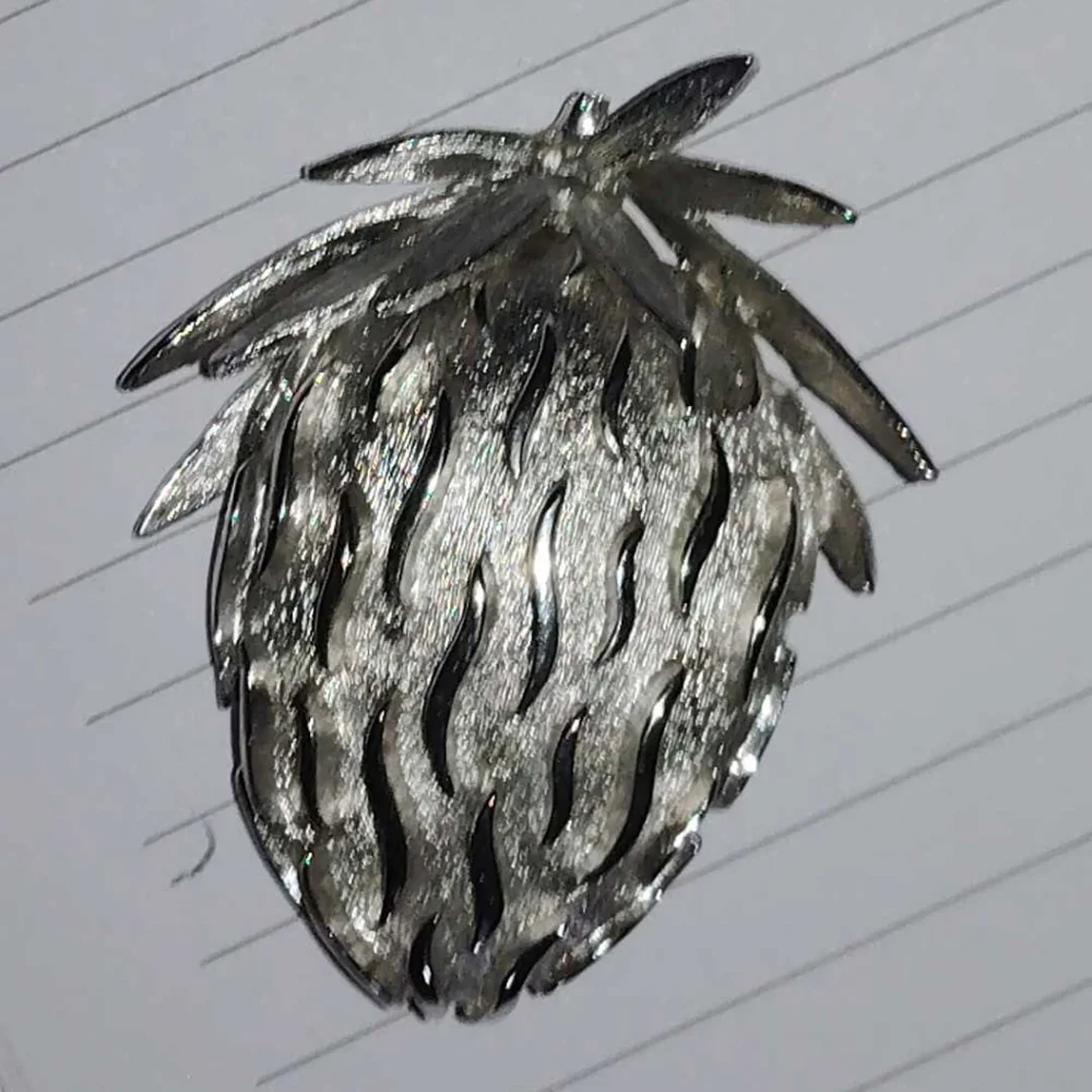 Mid Century 1960 Silver Tone Summer Strawberry Brooch Vintage Fashion Jewelry